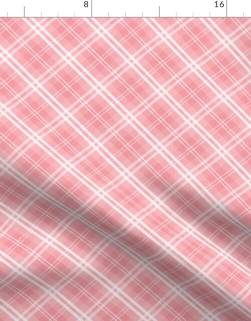 Diagonal Tartan Check Plaid in Pastel Pink with White Lines Fabric