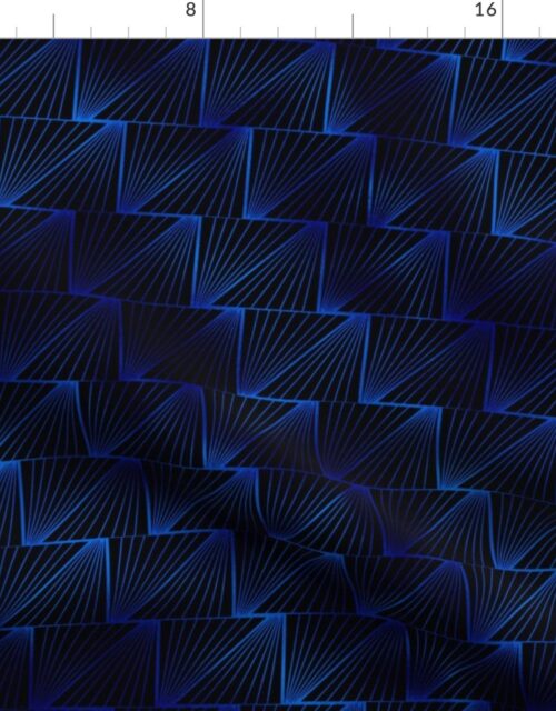 Diagonal Triangles in Black and Classic Blue Vintage Faux Foil Art Deco Vintage Foil Pattern Fabric