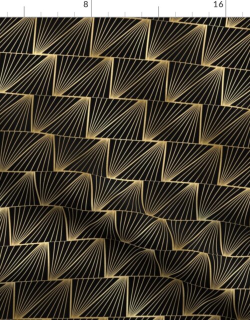 Diagonal Triangles in Black and Gold Vintage Faux Foil Art Deco Vintage Foil Pattern Fabric