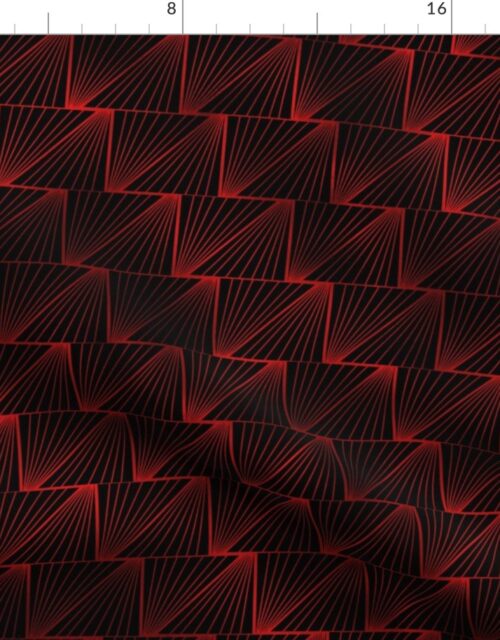 Diagonal Triangles in Black and Ruby Red Vintage Faux Foil Art Deco Vintage Foil Pattern Fabric