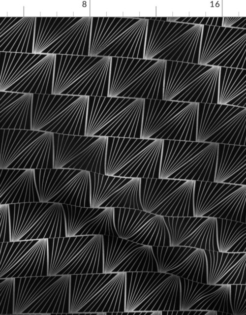 Diagonal Triangles in Black and Silver Vintage Faux Foil Art Deco Vintage Foil Pattern Fabric