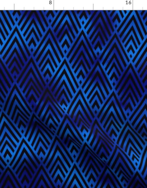 Diamond Chevrons in Black and Classic Blue Vintage Faux Foil Art Deco Vintage Foil Pattern Fabric