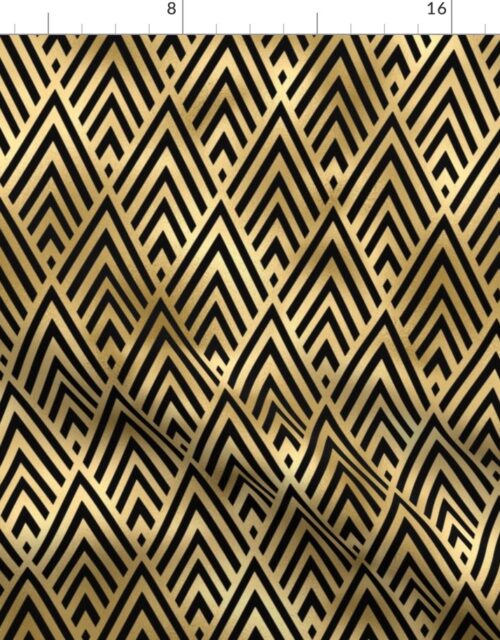 Diamond Chevrons in Black and Gold Vintage Faux Foil Art Deco Vintage Foil Pattern Fabric