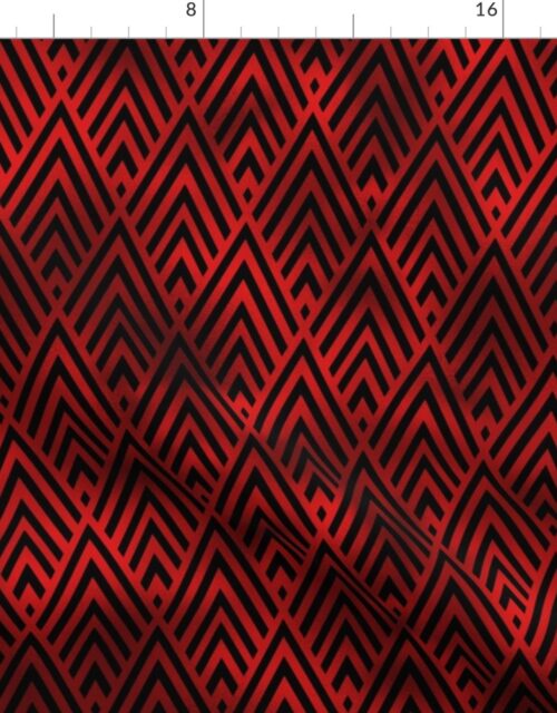 Diamond Chevrons in Black and Ruby Red Vintage Faux Foil Art Deco Vintage Foil Pattern Fabric