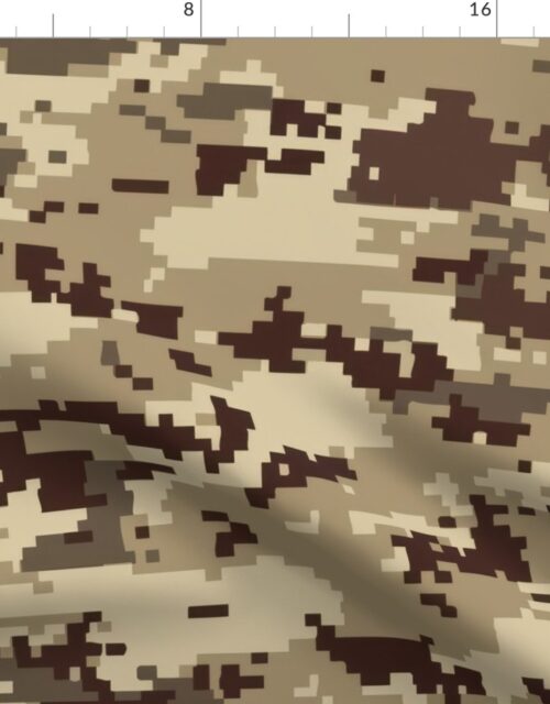 Digital Camouflage in Pixellated Swatches of Kkaki Beige, Clay Brown and Tan Fabric