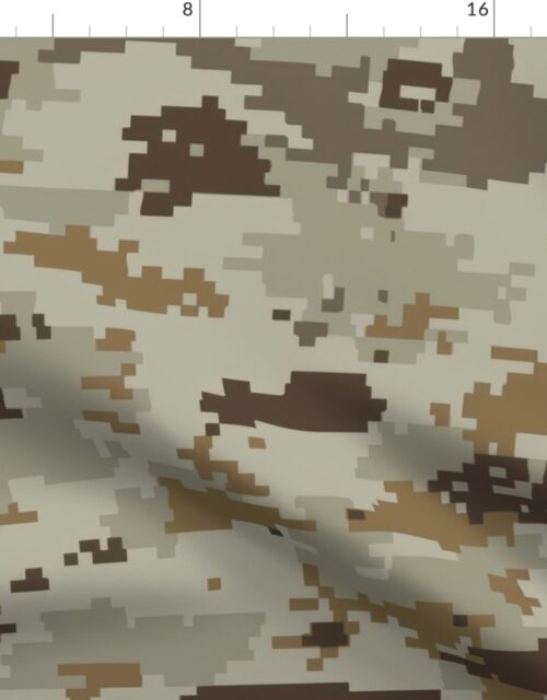 Digital Camouflage in Pixellated Swatches of Kkaki Beige, Olive Drab and Clay Brown Fabric