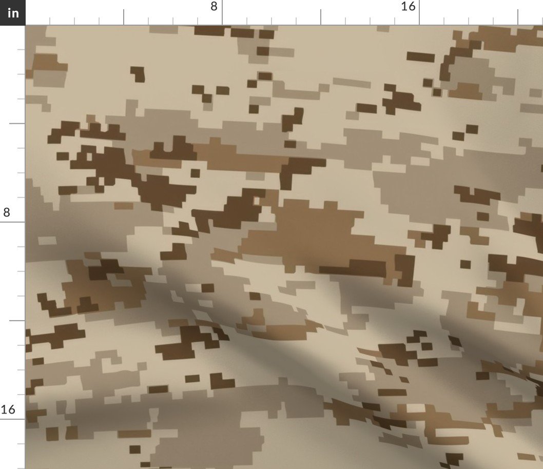 Digital Camouflage in Pixellated Swatches of Kkaki Beige, Tan and Rust Fabric