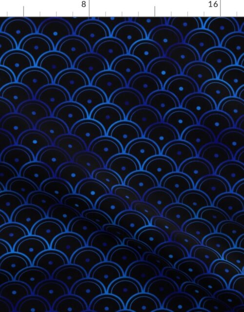 Dotted Scales in Black and Classic Blue Vintage Faux Foil Art Deco Vintage Foil Pattern Fabric