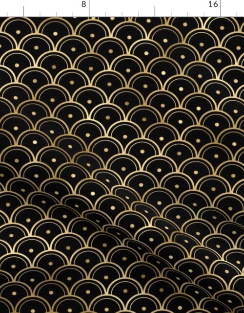 Dotted Scales in Black and Gold Vintage Faux Foil Art Deco Vintage Foil Pattern Fabric