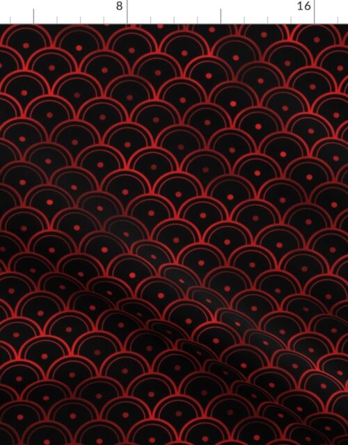 Dotted Scales in Black and Ruby Red Vintage Faux Foil Art Deco Vintage Foil Pattern Fabric