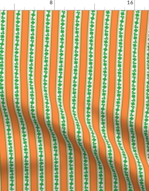 Double Striped Green and Orange St. Patricks 3 and 4-Leafed Shamrocks in Kelly Green on Orange Fabric