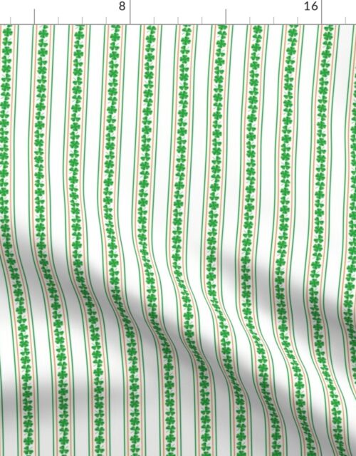 Double Striped Orange and Green St. Patricks 3 and 4-Leafed Shamrocks in Kelly Green on White Fabric