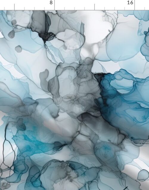Dusk Blue Grey Alcohol Liquid Ink Swirls Fabric