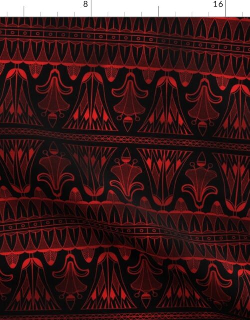 Egg and Dart Frieze in Black and Ruby Red Vintage Faux Foil Art Deco Fabric