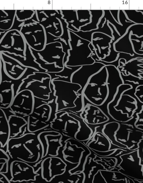 Elio’s Shirt Faces in Faded Vintage Grey Outlines on Black Crying Scene Fabric