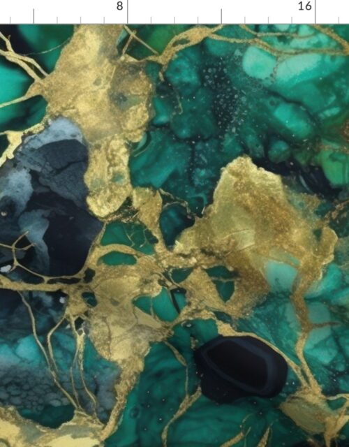 Emerald and Gold Alcohol Ink 3 Fabric