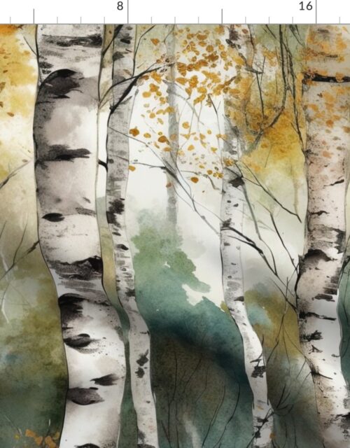 Endless Birch Tree Dreamscape Trees in Misty Forest Watercolor Fabric