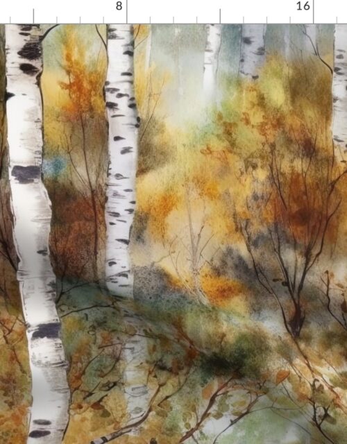 Endless Birch Tree Dreamscape Trees in Misty Forest Watercolor Fabric
