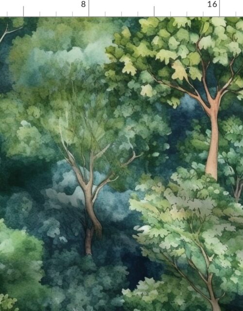 Endless Evergreen Dreamscape Trees in Watercolor Forest Fabric