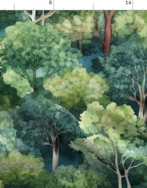 Endless Evergreen Dreamscape Trees in Watercolor Forest Fabric