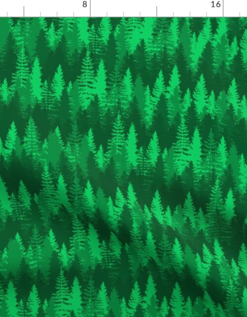 Endless Evergreen Forest with Fir Trees in Shades of Bright Green Fabric