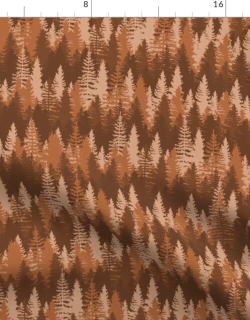Endless Evergreen Forest with Fir Trees in Shades of Brown Fabric