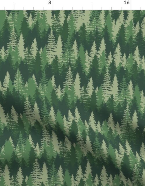 Endless Evergreen Forest with Fir Trees in Shades of Green Fabric