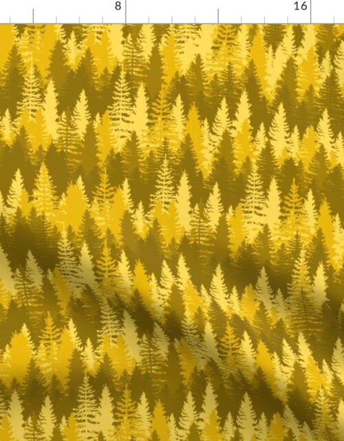 Endless Evergreen Forest with Fir Trees in Shades of Orange Fabric