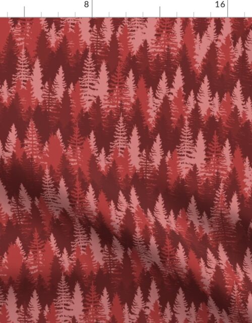 Endless Evergreen Forest with Fir Trees in Shades of Red Fabric