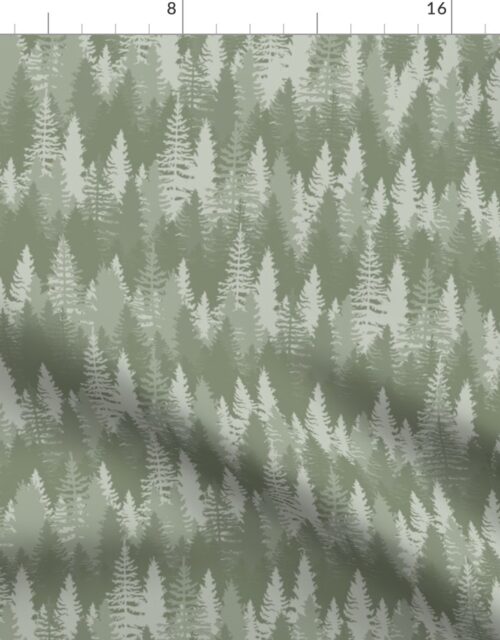 Endless Evergreen Forest with Fir Trees in Shades of Sage Green Fabric