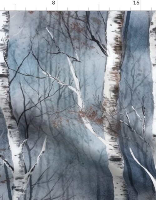 Endless Silver Birch Tree Dreamscape Trees in Misty Forest Watercolor Fabric
