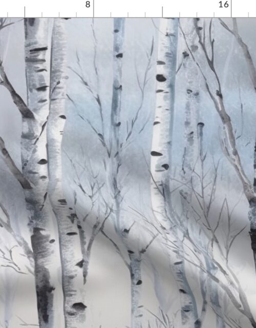 Endless Silver Birch Tree Dreamscape Trees in Misty Forest Watercolor Fabric