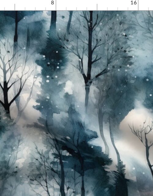 Endless Winter Dreamscape Trees in Misty Forest Fabric
