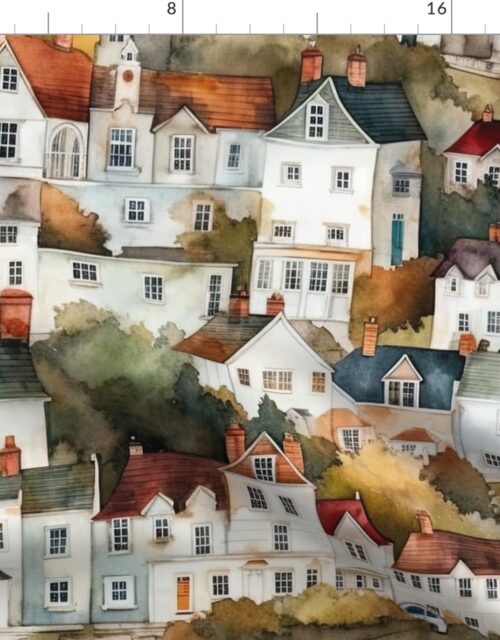 English Town Houses in Watercolor Fabric