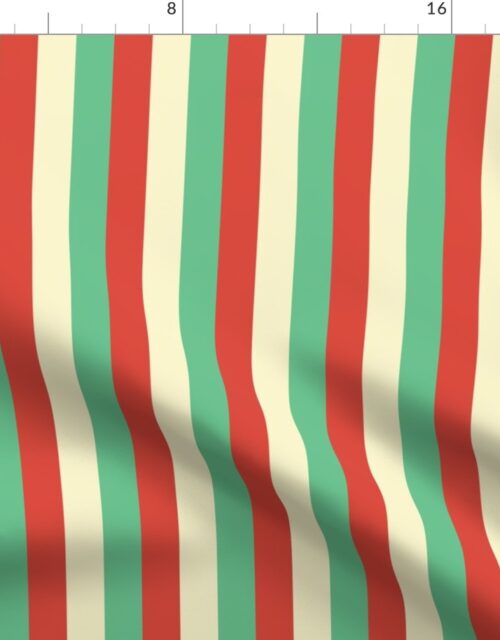 Equal 1 Inch Red Vermillion, Green and Yellow Gold Vintage Christmas Stripe Fabric