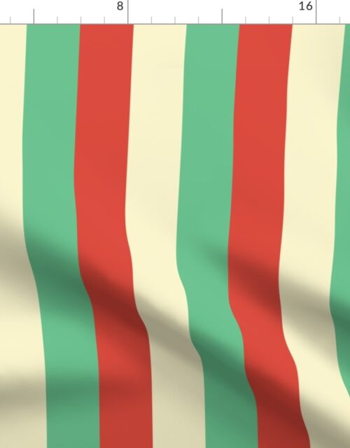 Equal 2 Inch Red Vermillion, Green and Yellow Gold Vintage Christmas Stripe Fabric