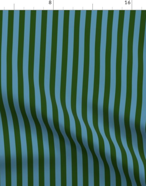 Evergreen and Blue 1/2  Inch Vertical Cabana Stripes Fabric
