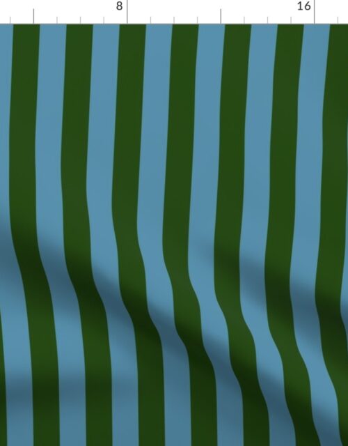 Evergreen and Blue 1 Inch Vertical Cabana Stripes Fabric