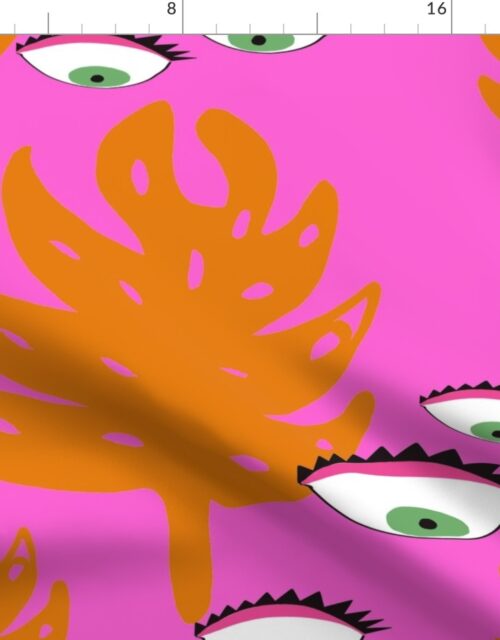 Evil Eye Tropical Pink Monstera Leaves Fabric