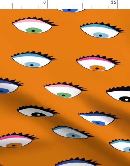 Evil Eyes Multi -Colored on Bright Orange Fabric