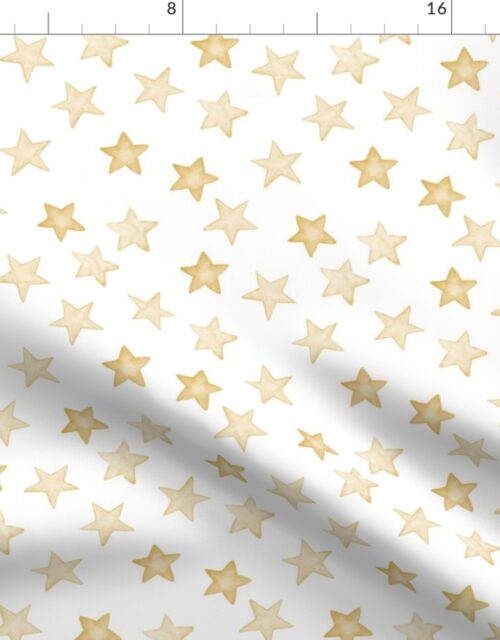 Faded Golden Christmas Stars on White Fabric
