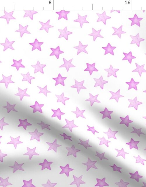 Faded Pink Christmas Stars on White Fabric