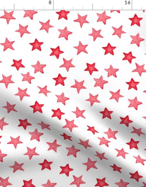Faded Red Christmas Stars on White Fabric