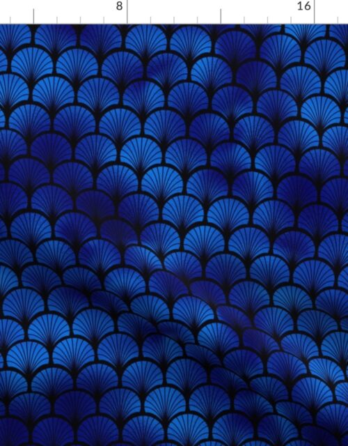Fan Palms in Black and Classic Blue Vintage Faux Foil Art Deco Vintage Foil Pattern Fabric