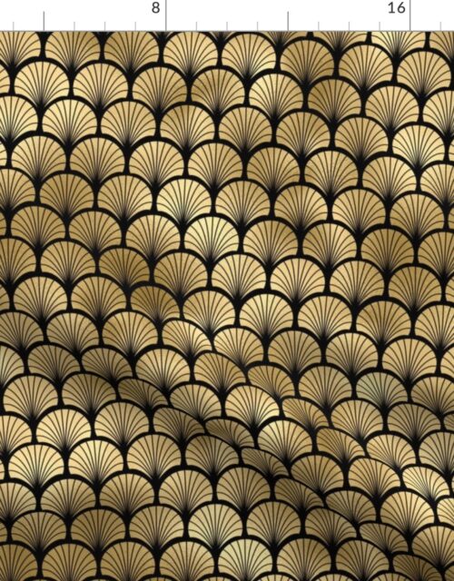Fan Palms in Black and Gold Vintage Faux Foil Art Deco Vintage Foil Pattern Fabric