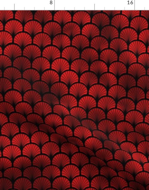 Fan Palms in Black and Ruby Red Faux Foil Art Deco Vintage Foil Pattern Fabric