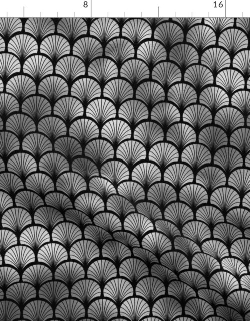 Fan Palms in Black and Silver Vintage Faux Foil Art Deco Vintage Foil Pattern Fabric
