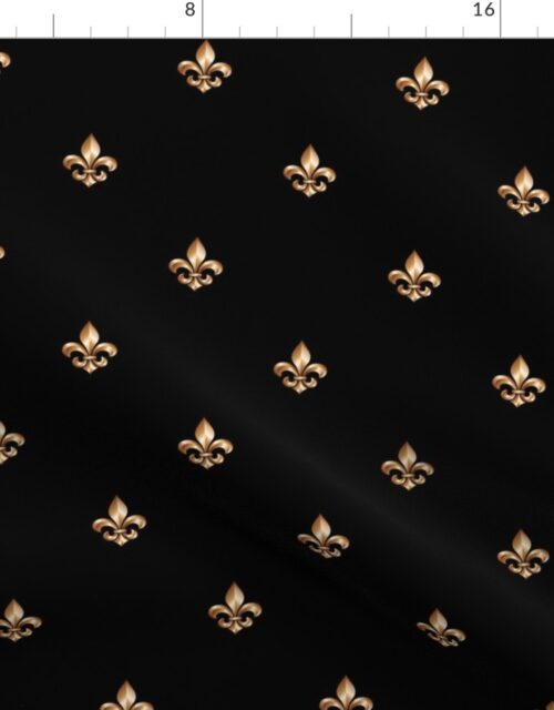 Faux-Effect Metallic Gold Fleur de Lis Royal Symbols on Midnight Black Fabric