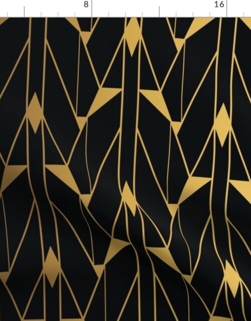 Faux Foil Gold and Black Retro Vintage Art Deco Geometric Open Triangle Pattern Fabric