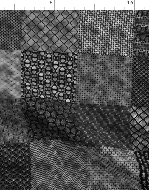 Faux Silver Foil  and Black Vintage Art Deco Quilt Pattern Fabric